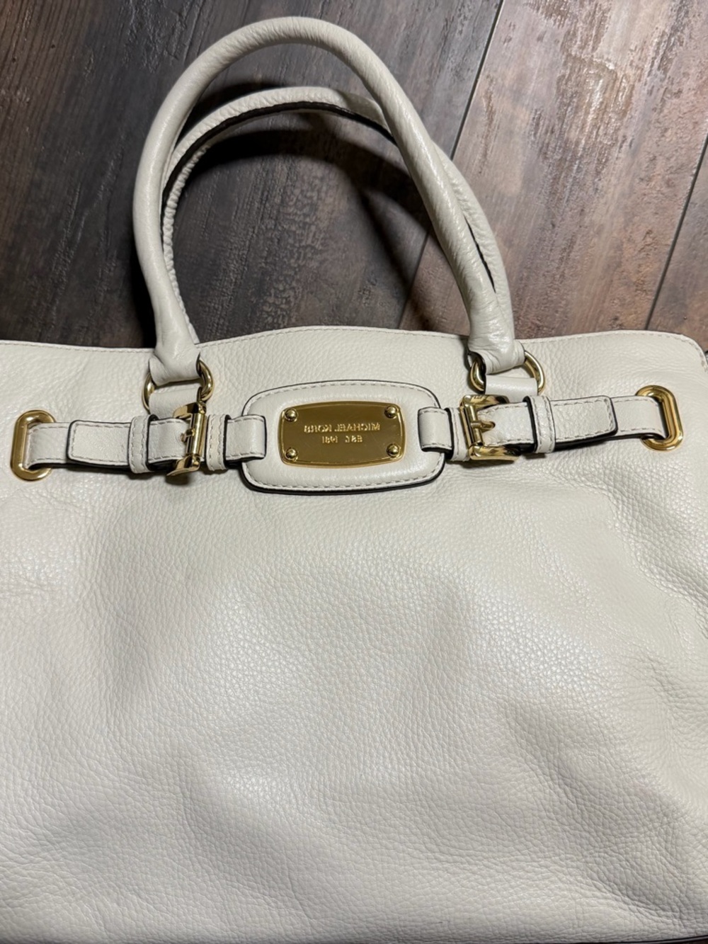 Michael Kors White Leather Satchel with Gold Hardware